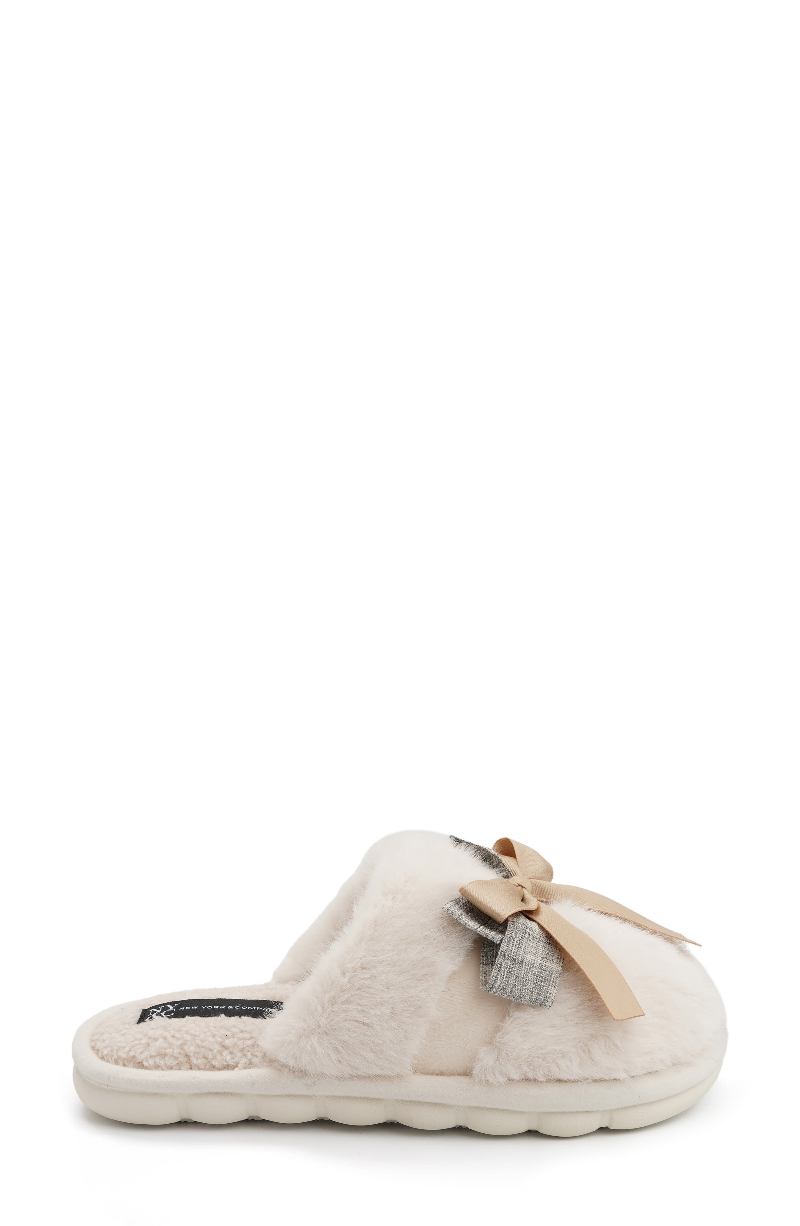 Bow Faux Fur Slipper, Alternate, color, PINK