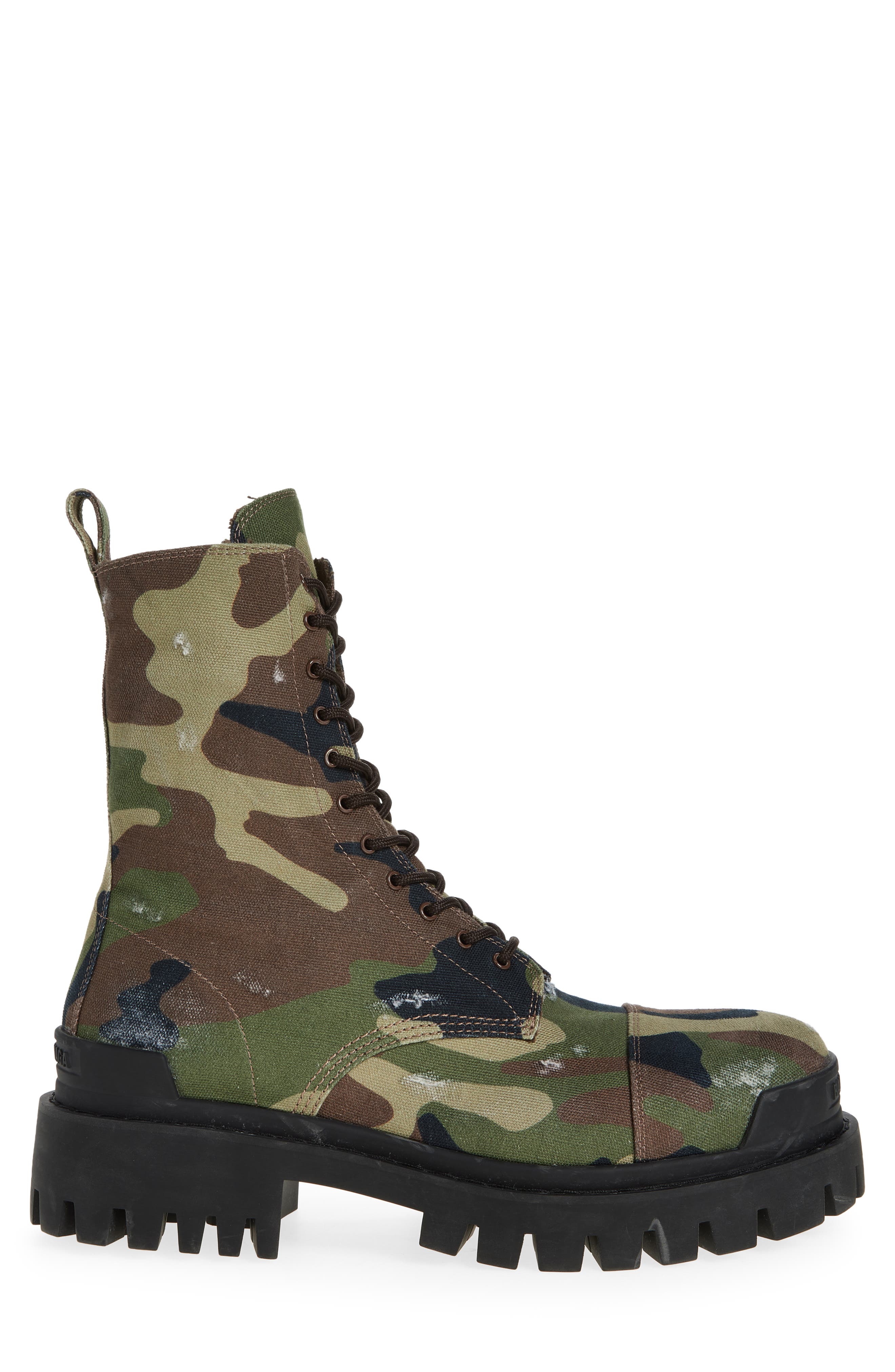 Balenciaga Strike Camo Canvas Combat Boot, Alternate, color, 