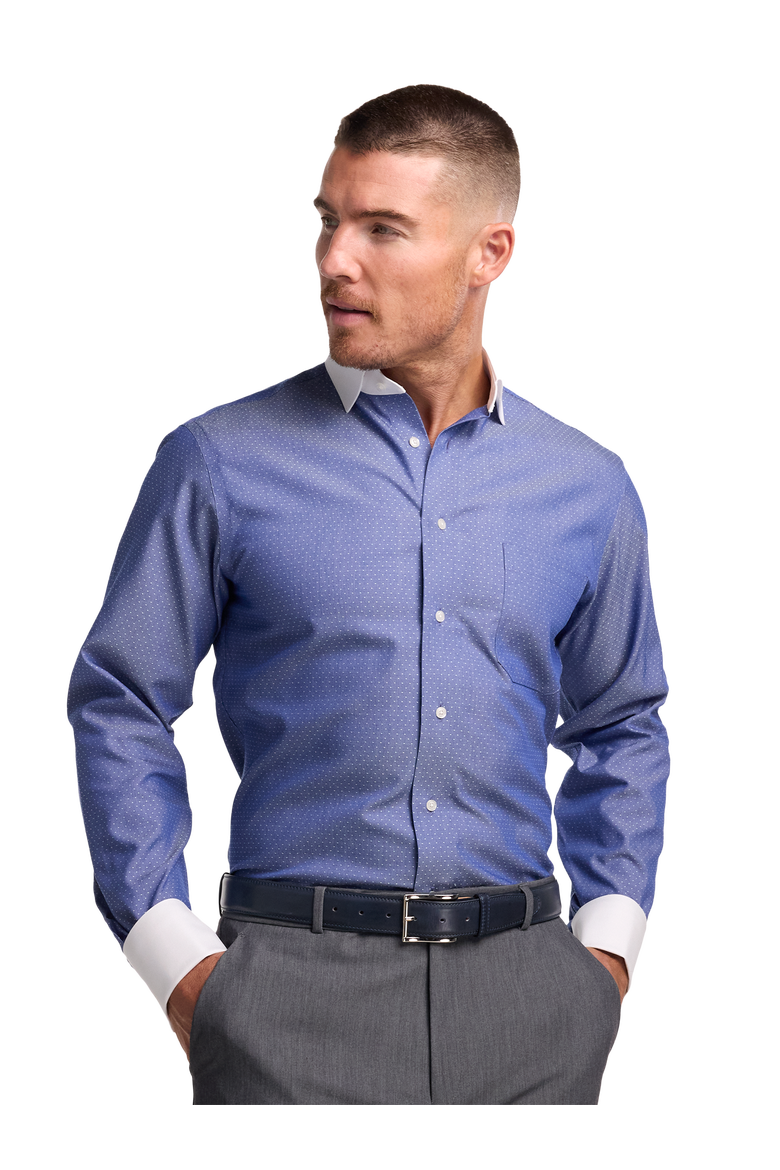 Cotton Spread Collar Dobby Slim Contrast Trim French Cuff Long Sleeve, Alternate, color, Blue