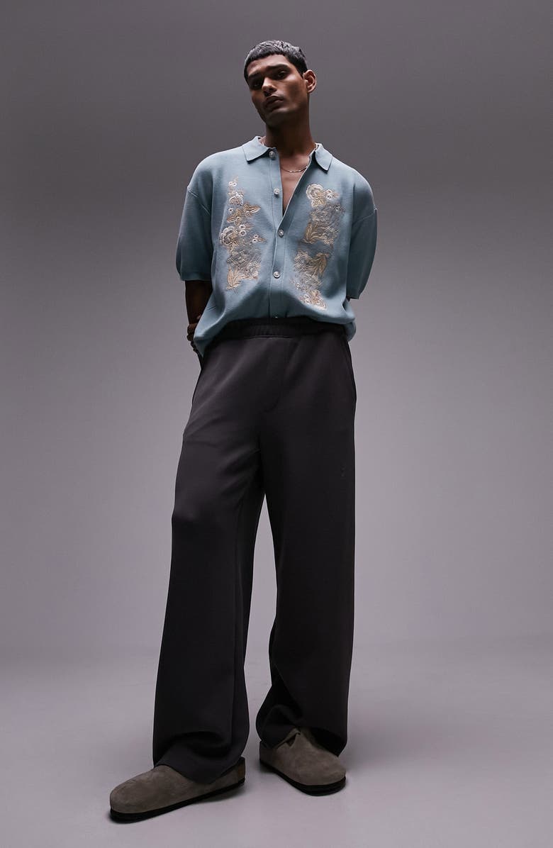 Topman Western Floral Embroidery Button-Up Cardigan Shirt, Alternate, color, 