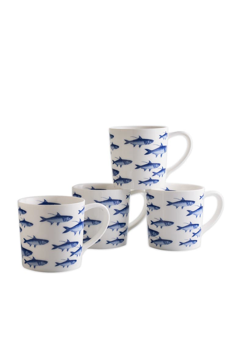 School of Fish Mug  - Porcelain - Set 4, Alternate, color, BLUE