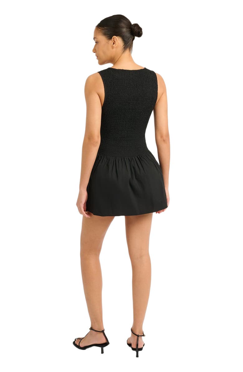 Onia Poplin Smocked Mini Dress, Alternate, color, Black