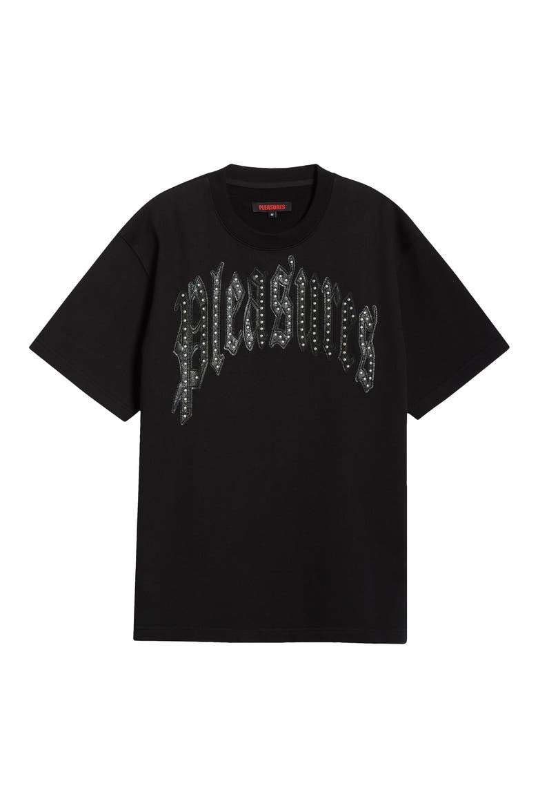 Twitch Leather Appliqué & Rhinestone T-Shirt, Alternate, color, BLACK
