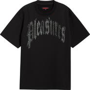 PLEASURES Twitch Leather Appliqué & Rhinestone T-Shirt