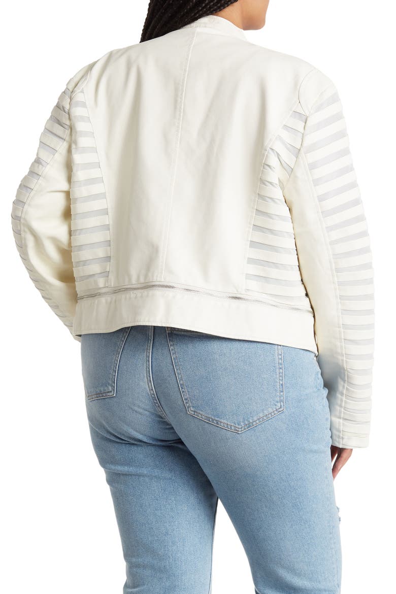 Striped Faux Leather Jacket, Alternate, color, WHITE