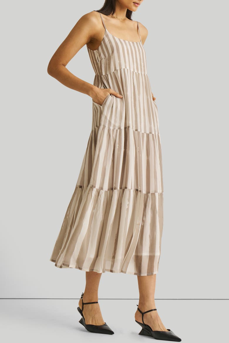 Strappy Tiered Maxi Dress, Alternate, color, Beige Striped