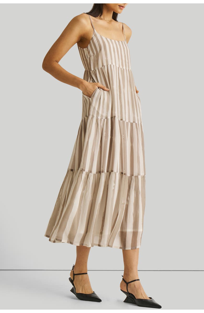 Reistor Strappy Tiered Maxi Dress, Alternate, color, Beige Striped