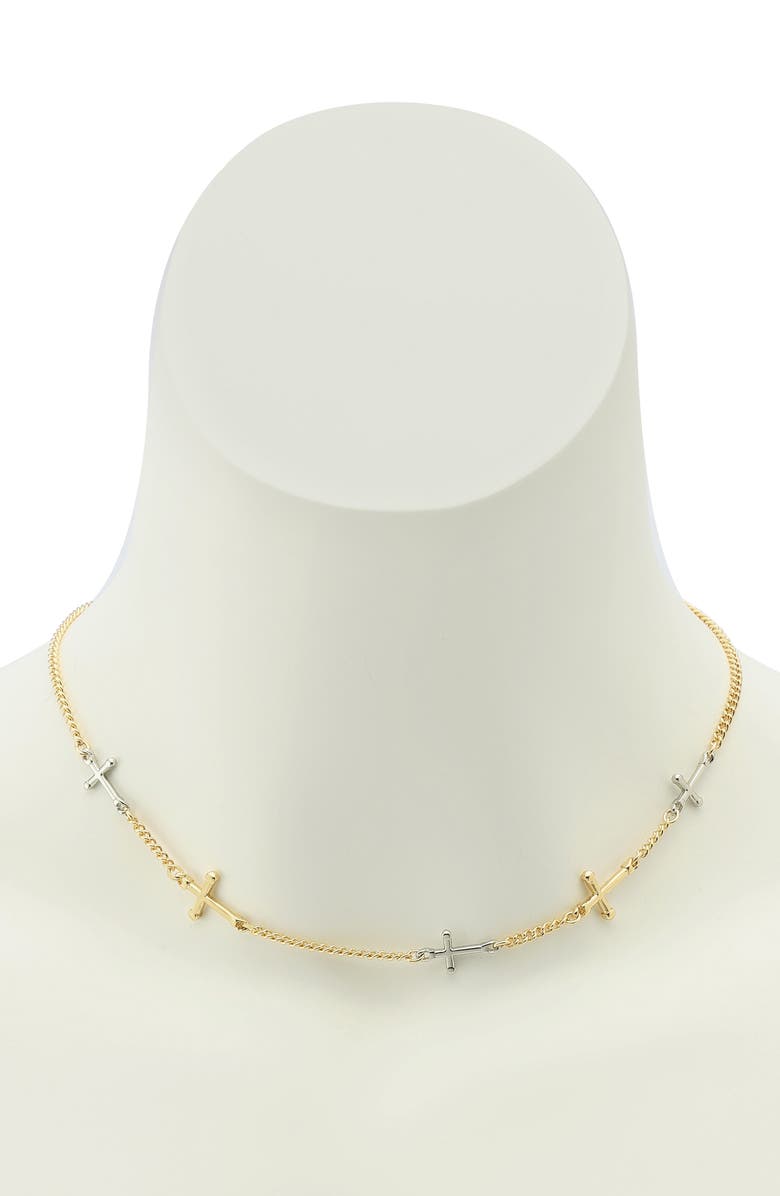 AllSaints Two-Tone Cross Station Necklace, Alternate, color,