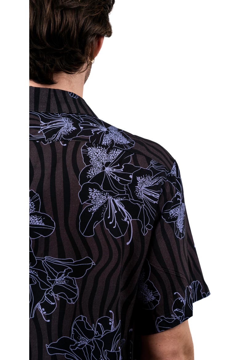 Tropical Print Button-Down Hawaiian Camp Shirt, Alternate, color, Provence Lavender