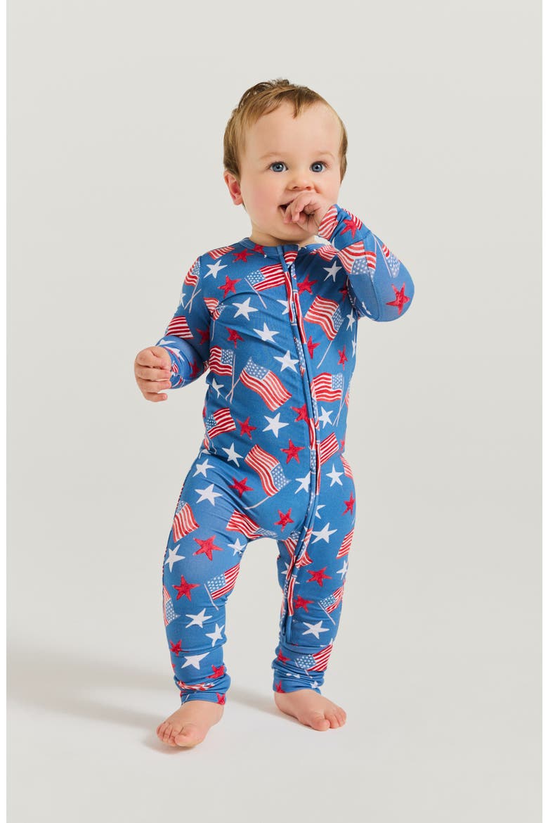 Flag Print Convertible Footie, Alternate, color, BLUE