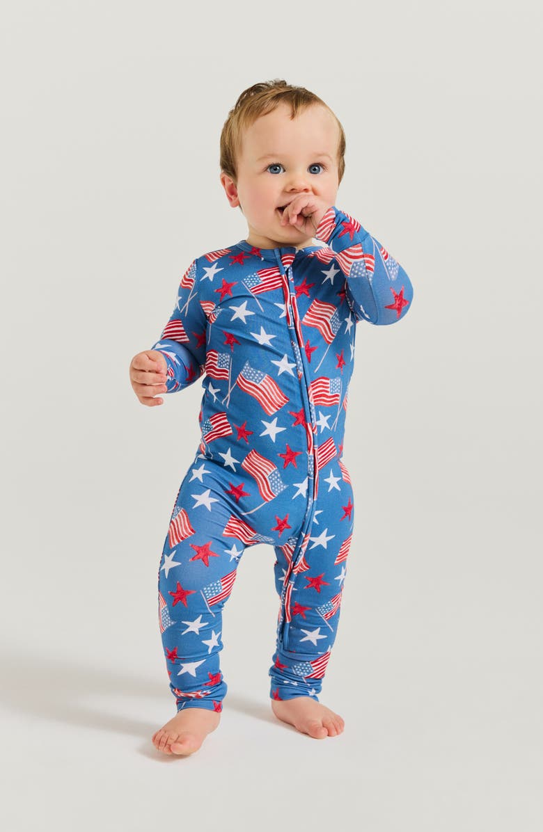 Posh Peanut Flag Print Convertible Footie, Alternate, color, Blue
