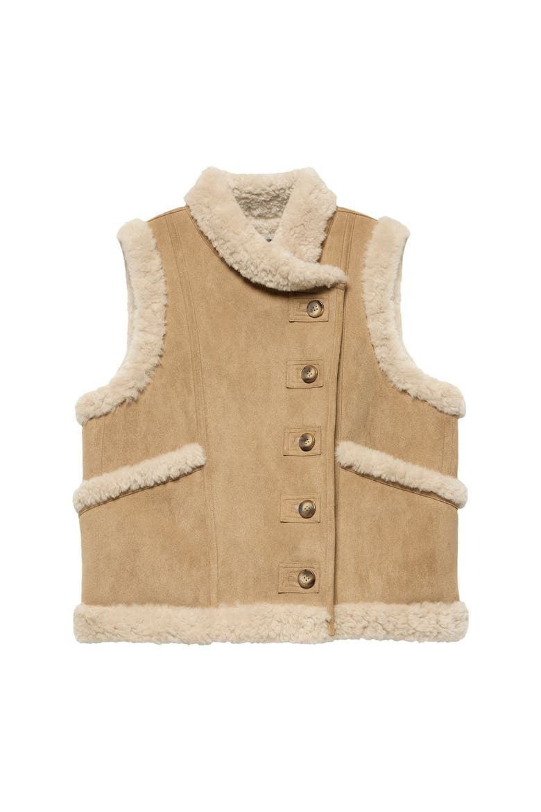 Suede Faux Fur Vest, Main, color, Camel