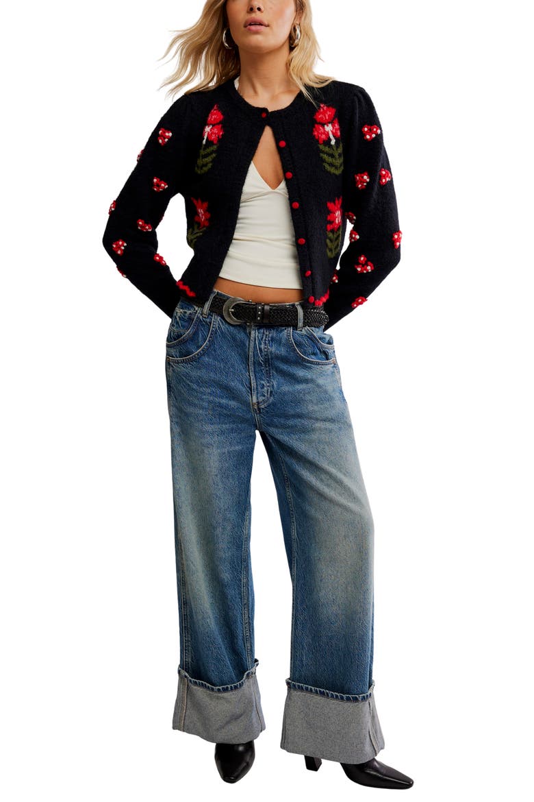 Nonna Floral Jacquard Cotton Cardigan, Alternate, color, MIDNIGHT BLOOM COMBO