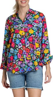 APNY Oversize Feather Print Button-Up Shirt