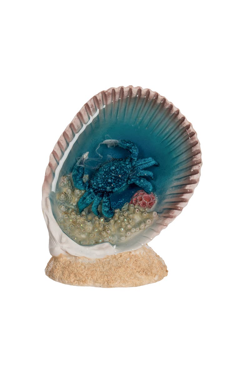 Blue Crab In Seashell Figurine, Main, color, Blue