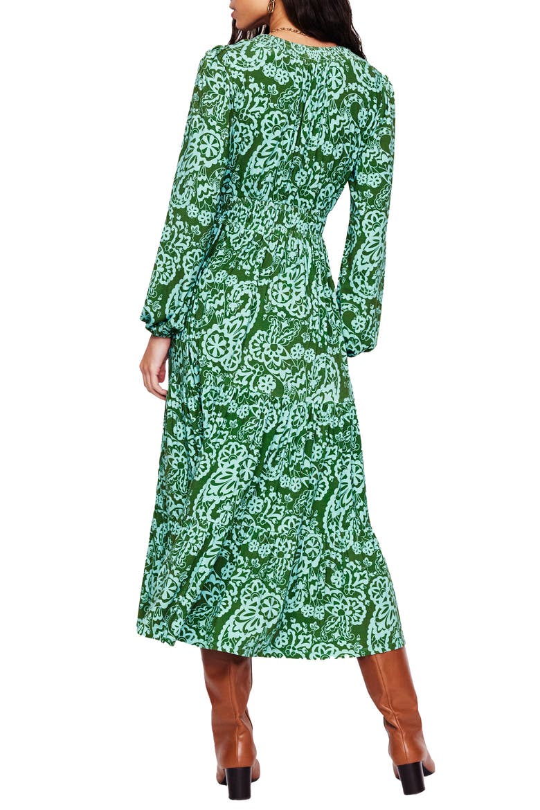 Paisley Long Sleeve Smock Waist Midi Dress, Alternate, color, BROOK PAISLEY CASCADE
