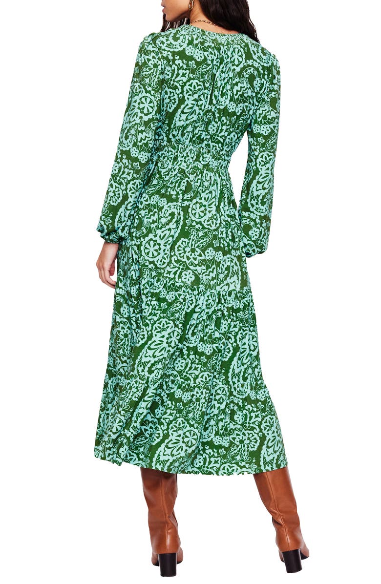 Boden Paisley Long Sleeve Smock Waist Midi Dress, Alternate, color,