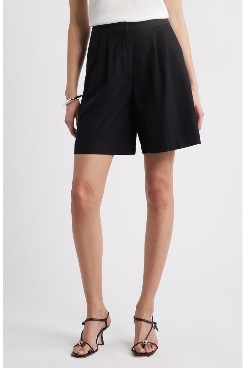 Pleat Front Trouser Shorts, Main, color, BLACK