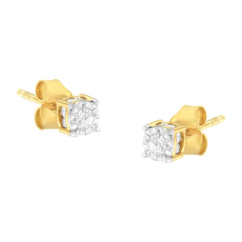 Yellow Plated Silver 1/4 Cttw Diamond Stud Earring