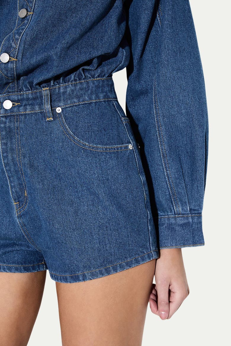 Structured Shoulder Denim Playsuit, Alternate, color, Mid Wash