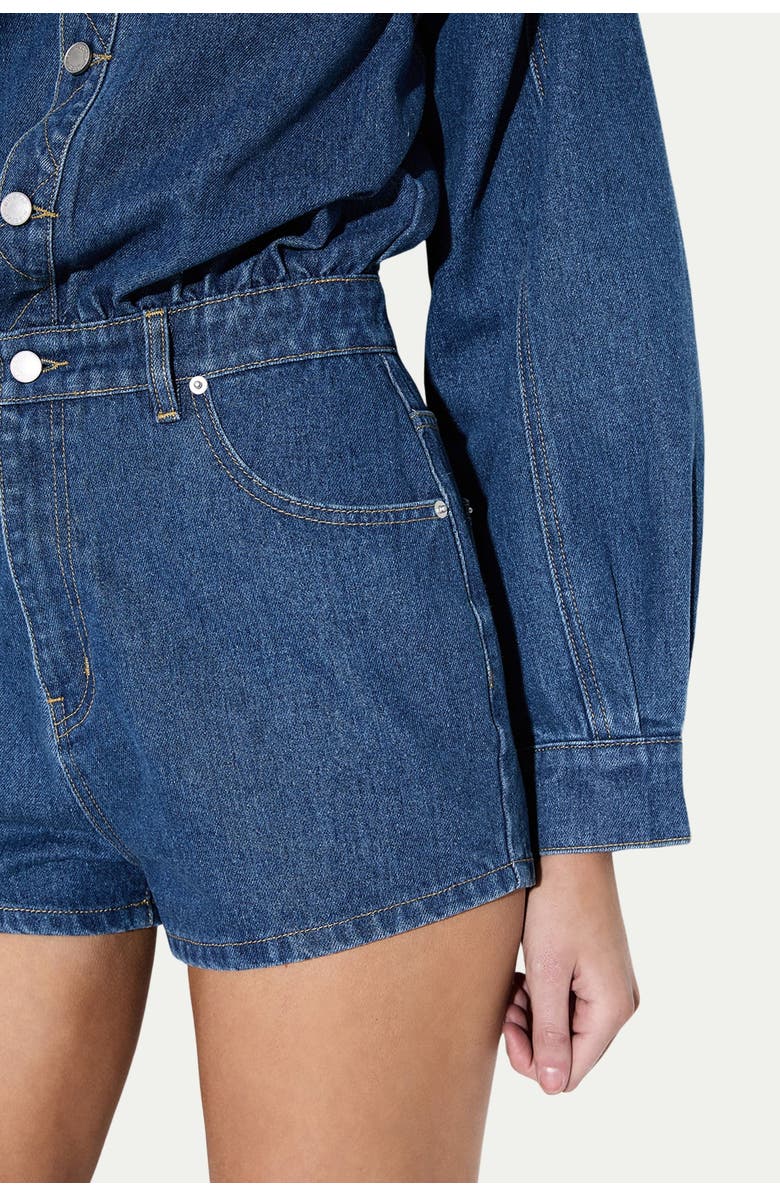 MissPap Structured Shoulder Denim Playsuit, Alternate, color, Mid Wash