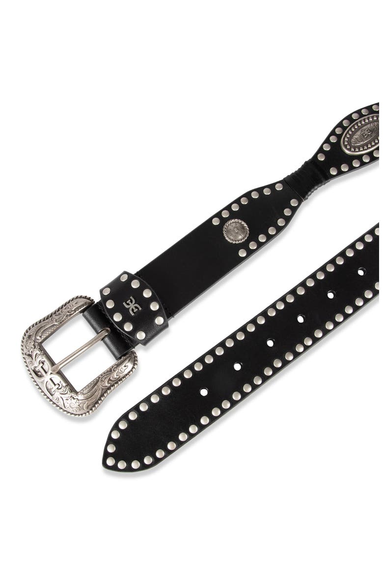 Studded Scallop Leather Belt, Alternate, color, BLACK