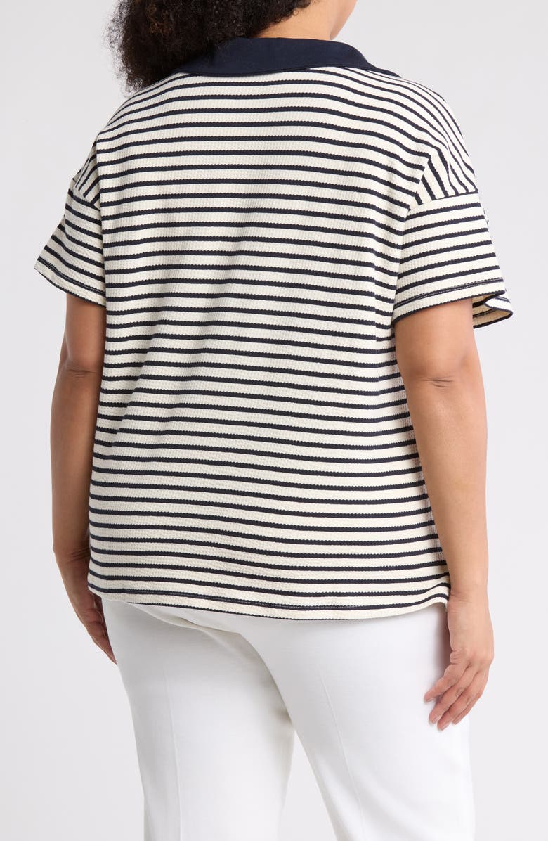 Adrianna Papell Striped Knit Polo, Alternate, color, Ivory/ Navy