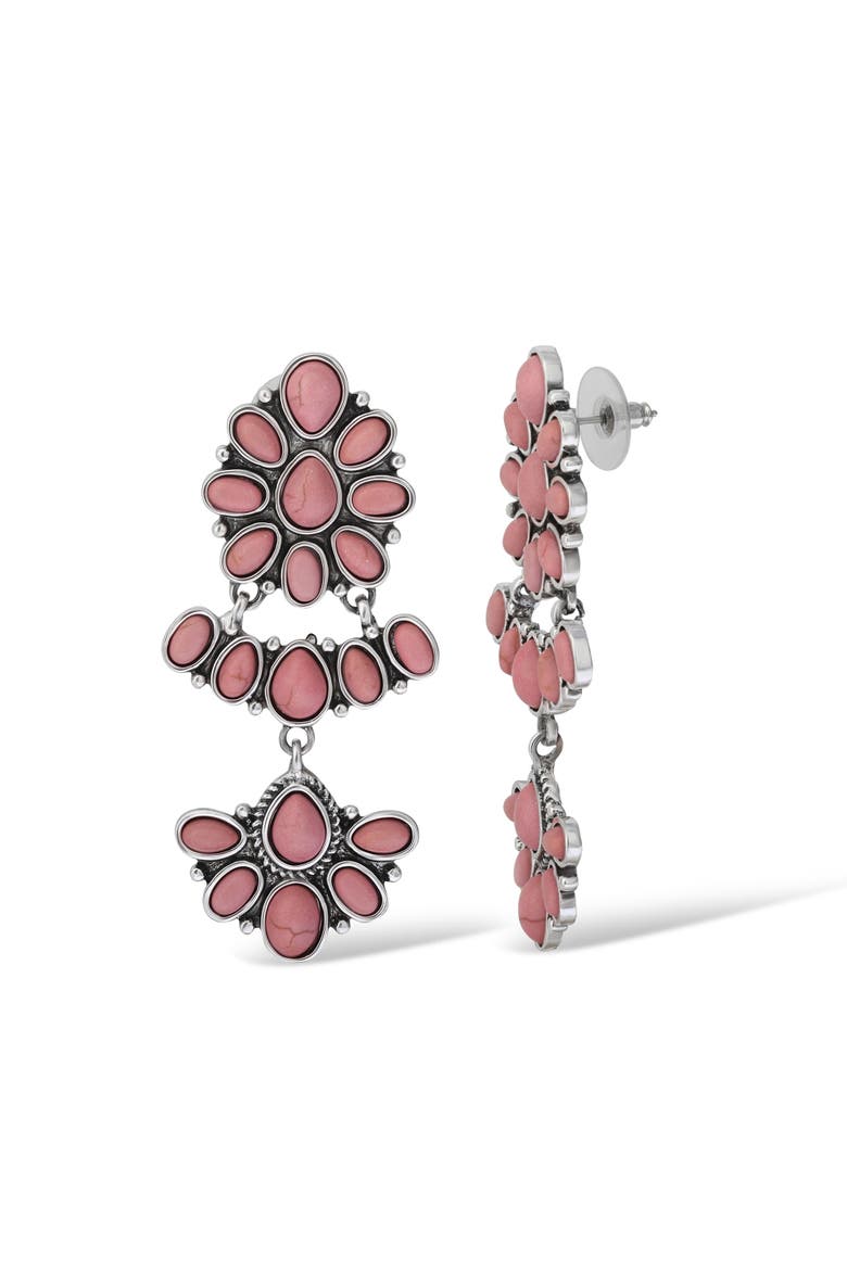 Pink Stone Statement Drop Earrings in Floral Shape, Alternate, color, Pink/Silver