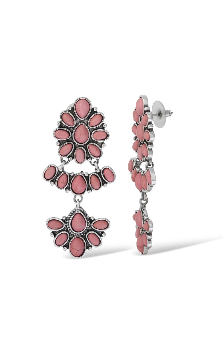 Jessica Simpson Pink Stone Statement Drop Earrings in Floral Shape, Alternate, color, Pink/Silver
