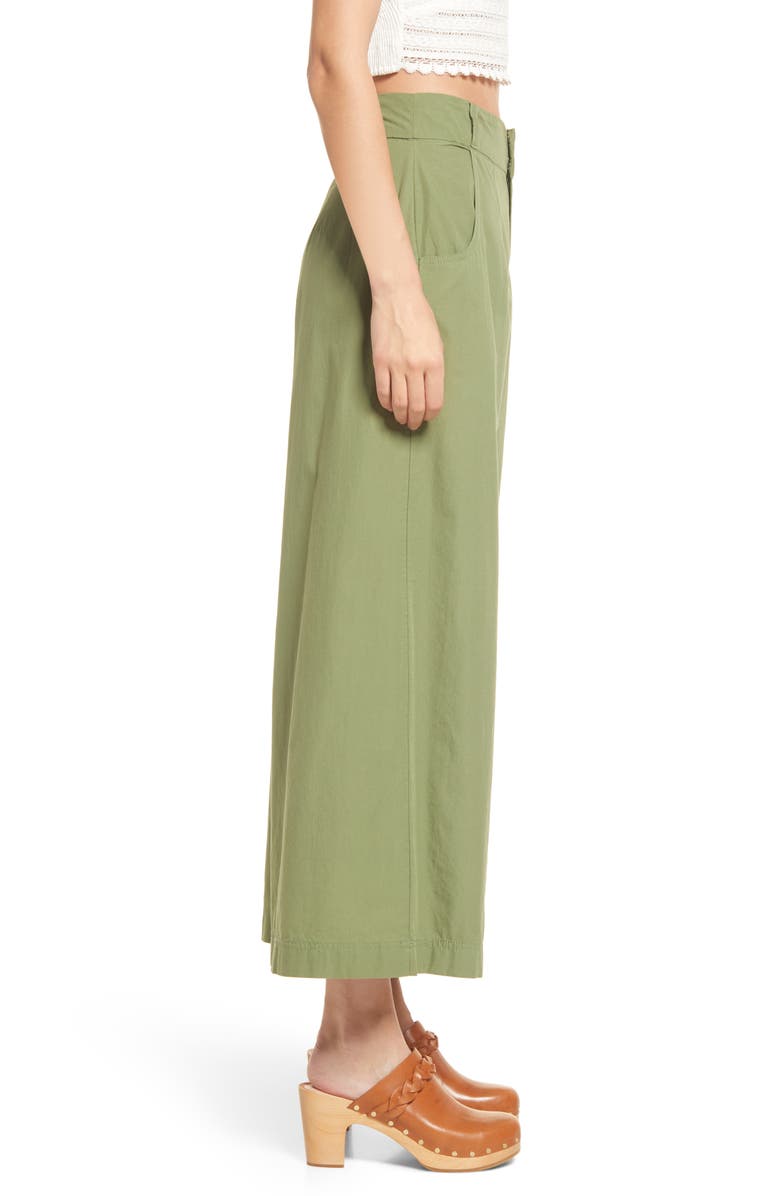 Free People Menorca Crop Wide Leg Cotton Pants, Alternate, color, Forest Glen
