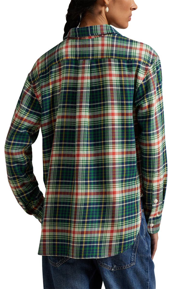 Polo Ralph Lauren Plaid Cotton Flannel Button-Up Shirt, Alternate, color, Cream-Navy-Green Multi