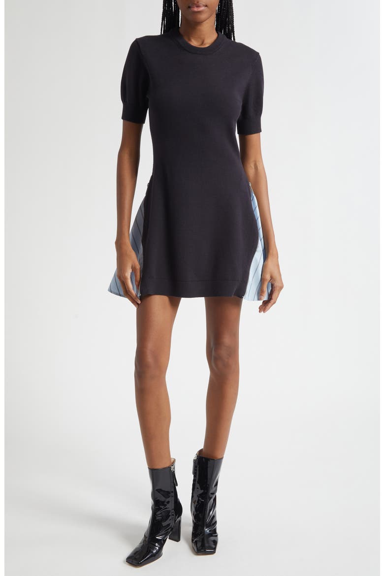 Mixed Media Cotton Blend Minidress, Main, color, BLACK-OXFORD BLUE MULTI