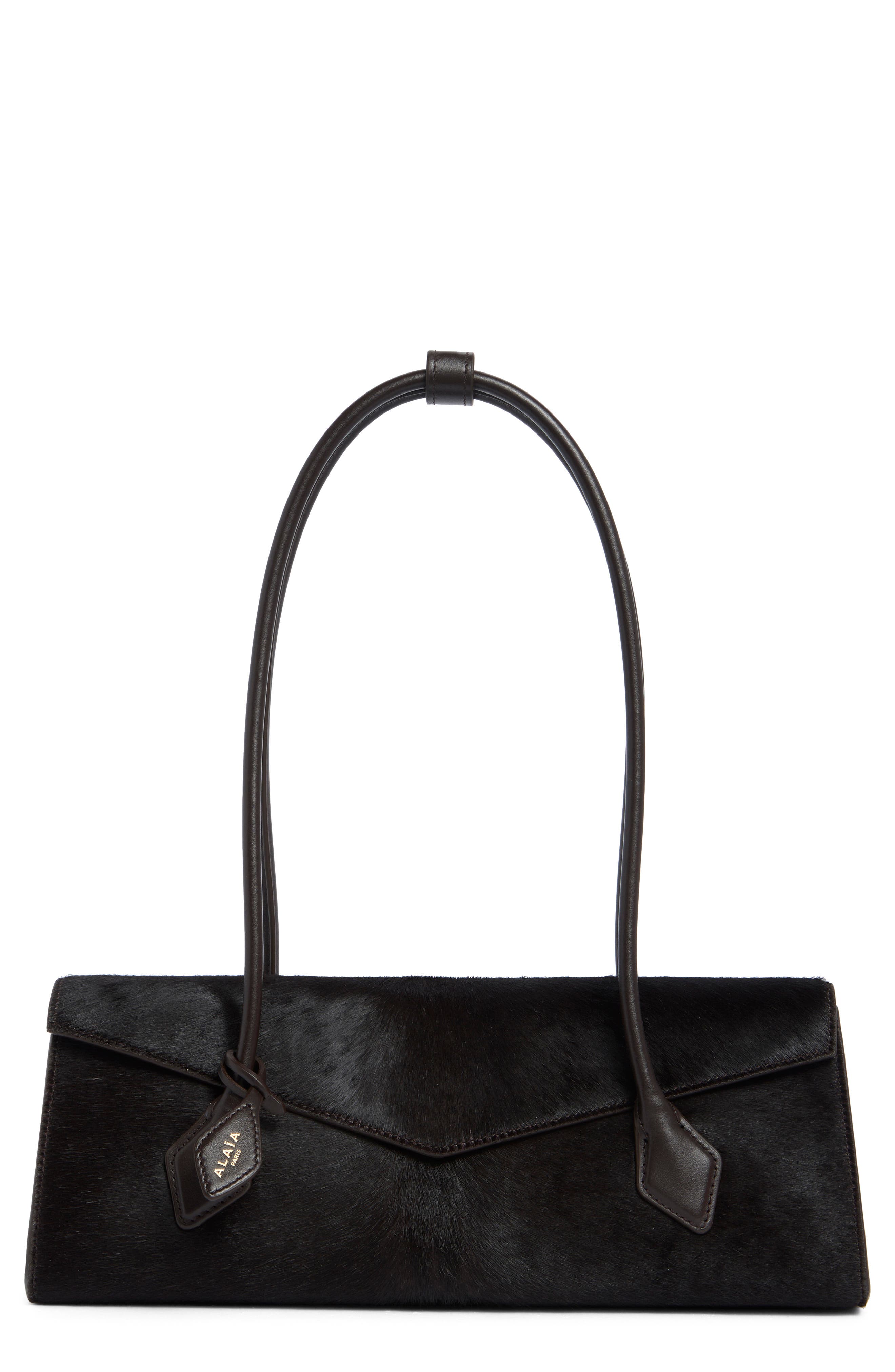 Medium Teckel Flap Calf Hair Shoulder Bag, Main, color, CHOCOLAT