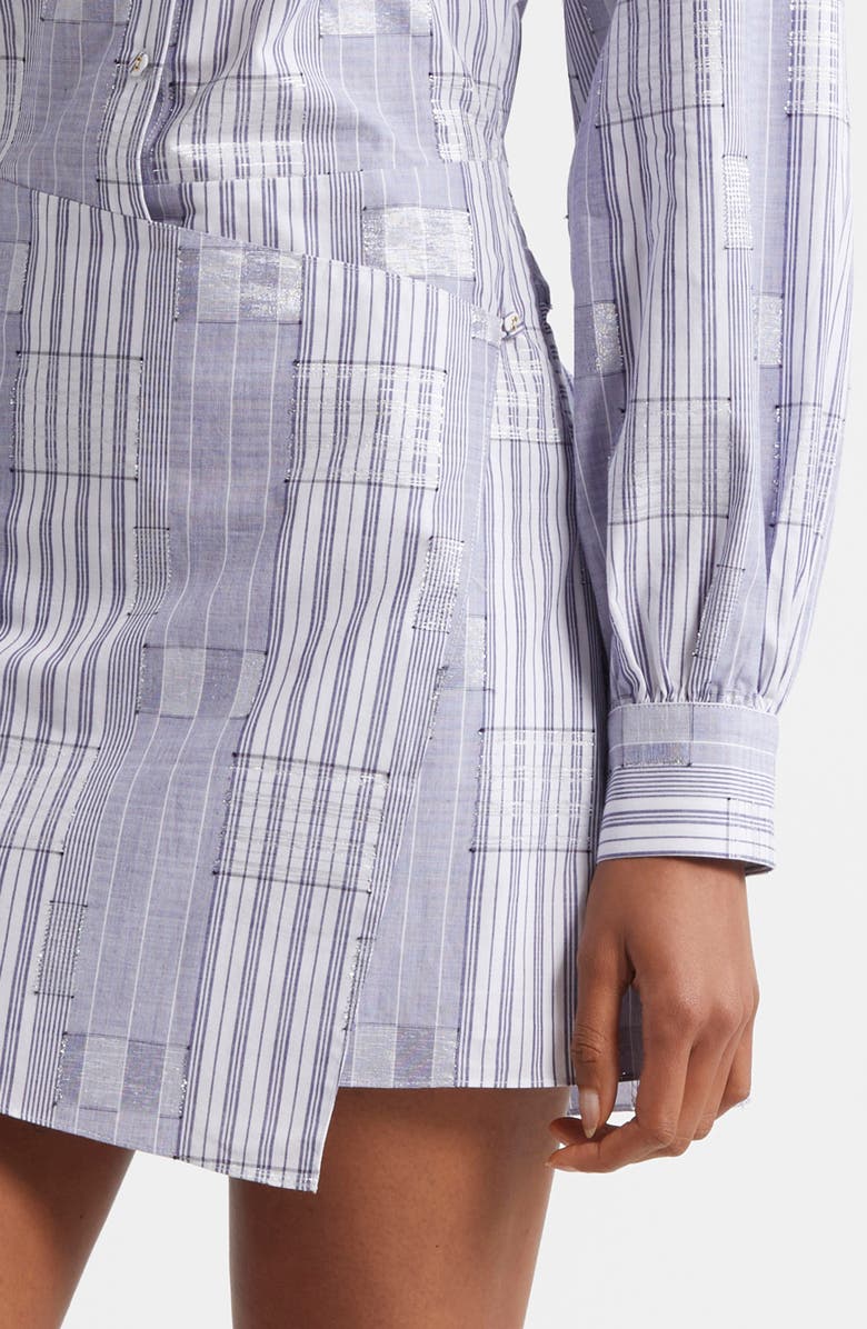 Ramy Brook Sariah Metallic Plaid Long Sleeve Cotton Blend Mini Shirtdress, Alternate, color, 