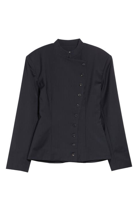 Banjo Asymmetric Stretch Pinstripe Jacket