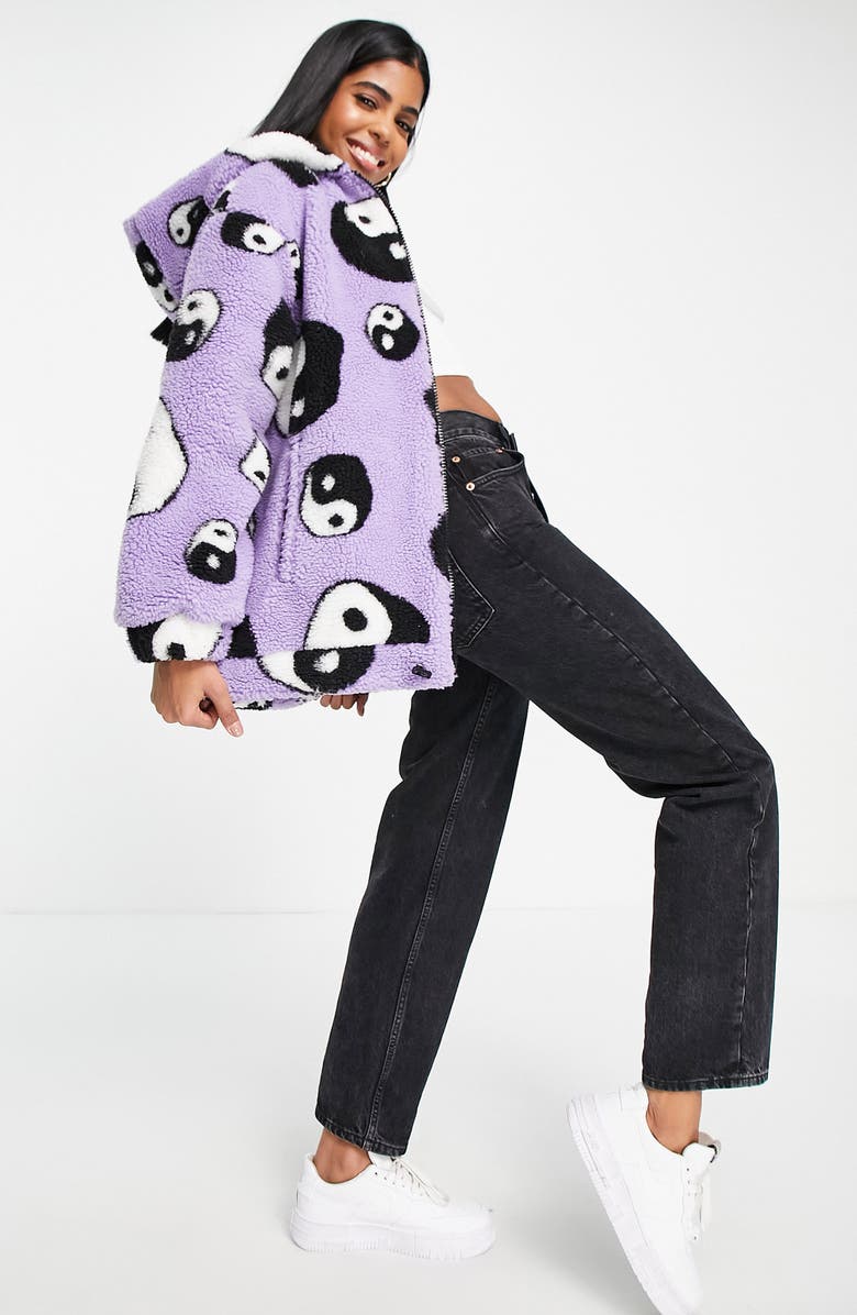 ASOS DESIGN Yin Yang Fleece Hooded Zip Jacket, Alternate, color,