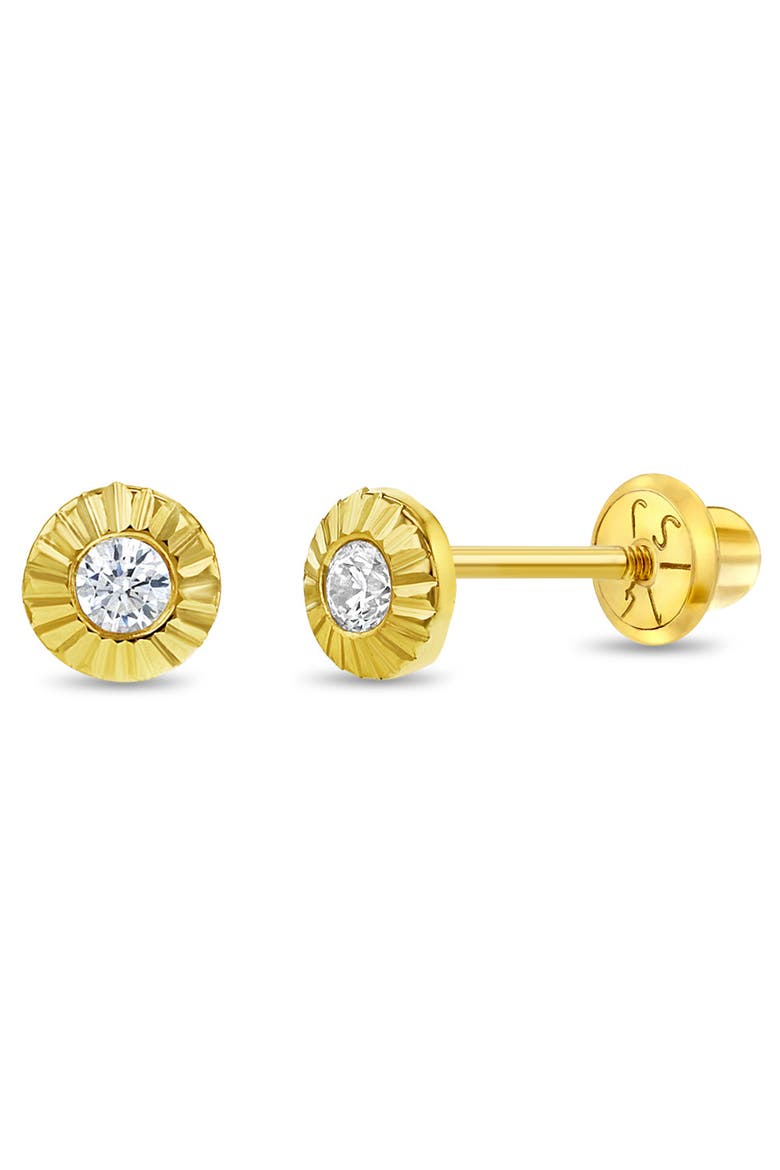 14k Radiant Setting Cubic Zirconia Earrings, Main, color, Gold