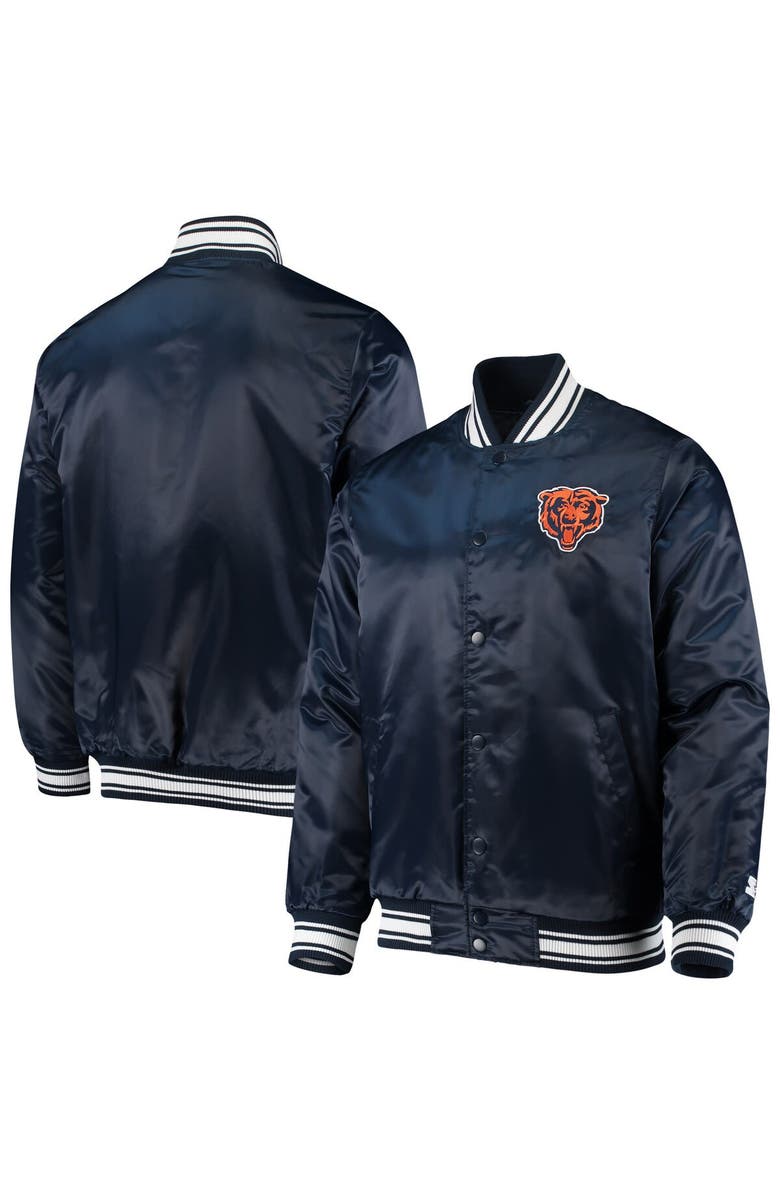 STARTER Men's Starter Navy Chicago Bears Locker Room Satin Varsity Full-Snap Jacket, Main, color, Navy