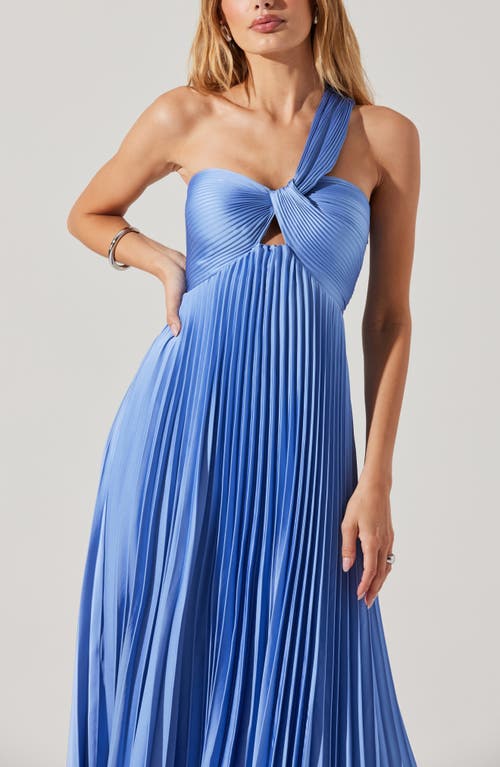 Astr The Label Rasya Pleated One-shoulder Maxi Dress In Blue