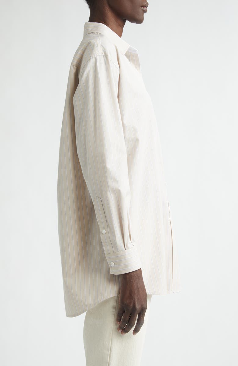 Lafayette 148 New York Stripe Oversize Cotton Poplin Button-Up Shirt, Alternate, color, Oatmeal Multi