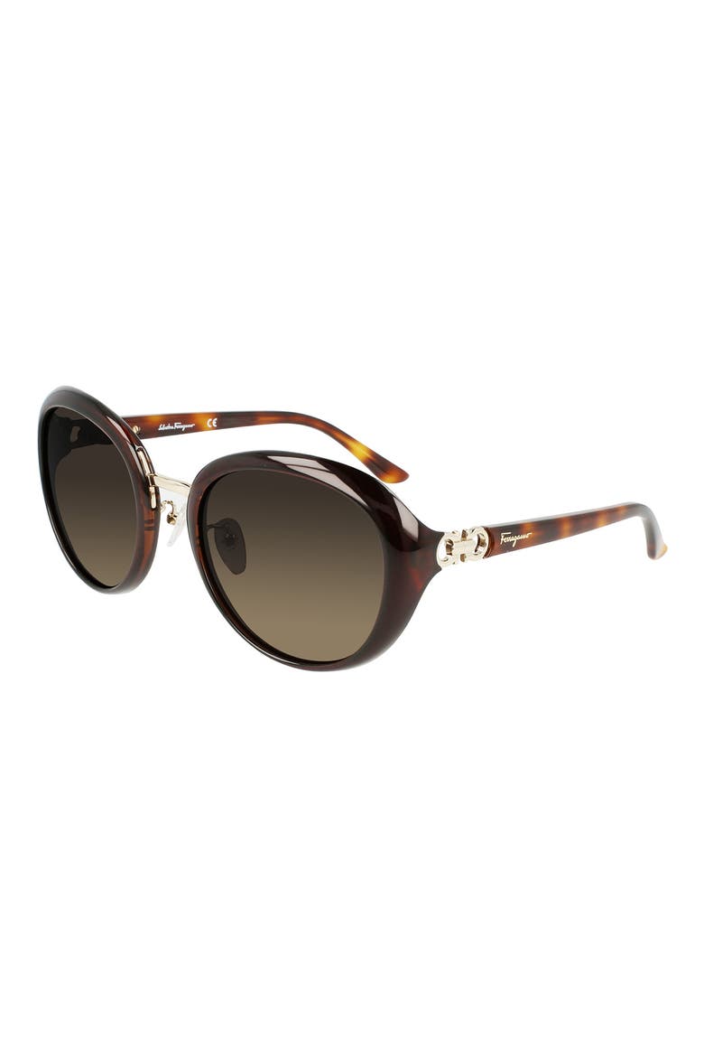 Salvatore Ferragamo 57mm Oval Sunglasses, Alternate, color, BROWN/ GOLD