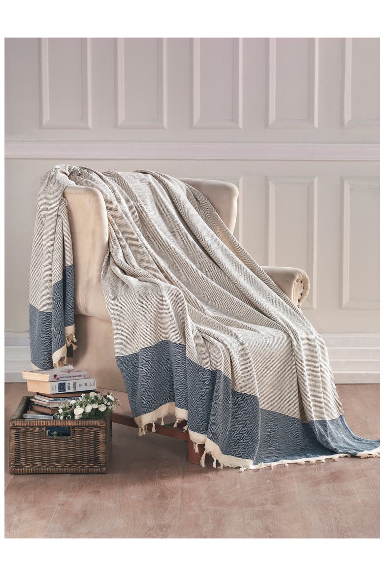 Diamente Cotton Throw Blanket, Alternate, color, BLUE
