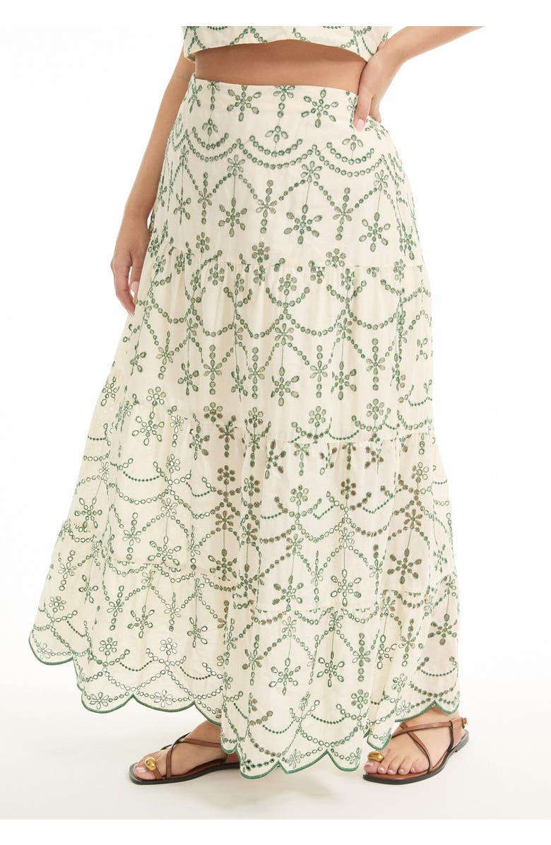 June + Vie Eyelet Scalloped Hem Maxi Skirt, Alternate, color, Embroidery