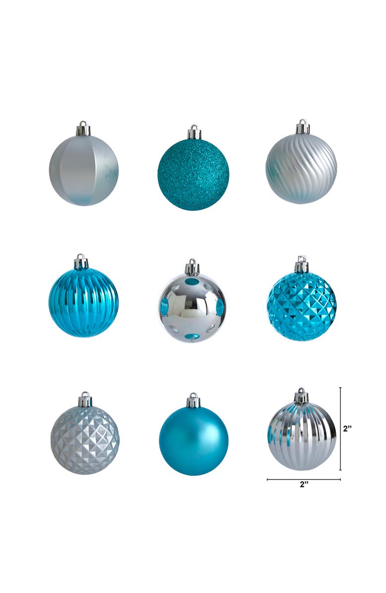 NEARLY NATURAL Holiday Shatterproof, Blue, 101 Count Christmas Tree Ornament Set, 60mm, Alternate, color, Blue
