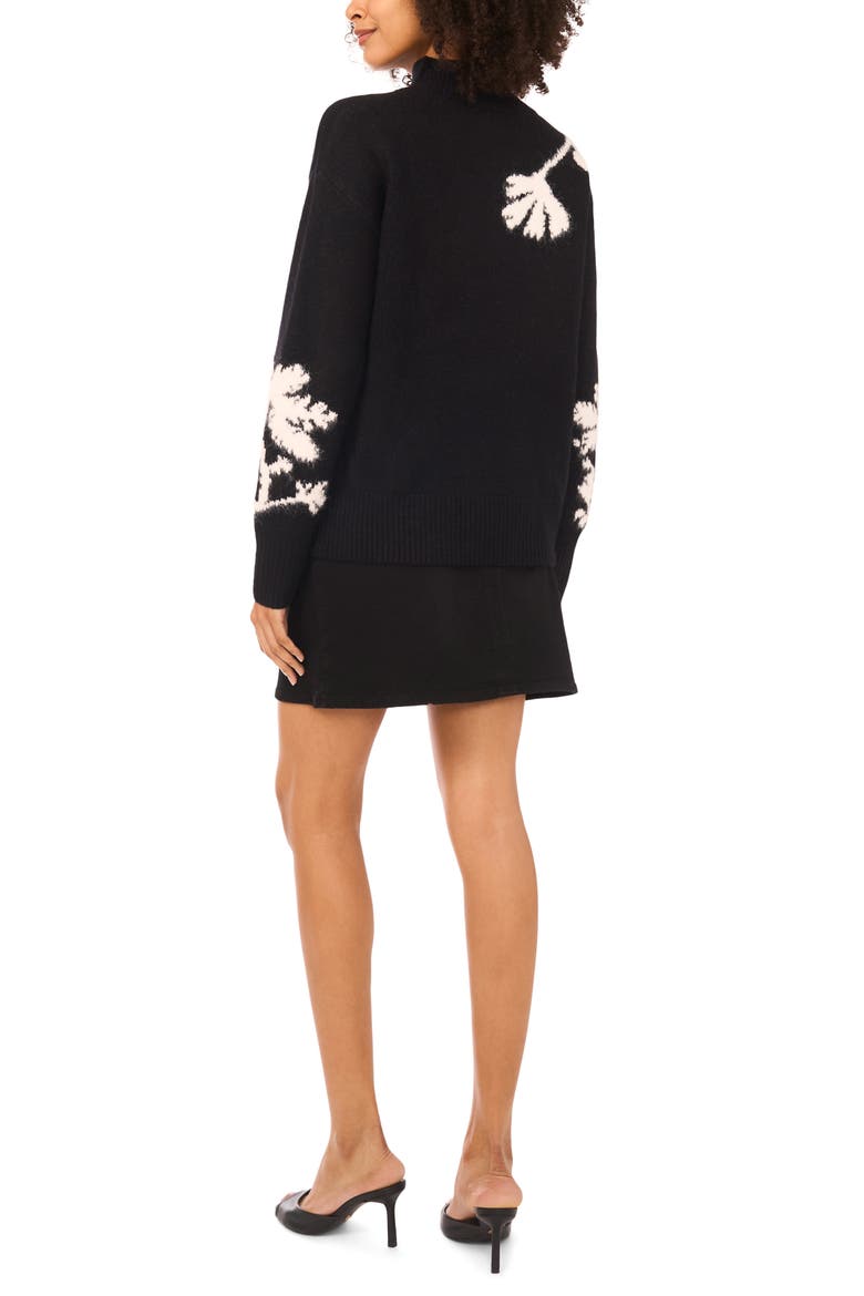 Floral Mock Neck Sweater, Alternate, color, RICH BLACK