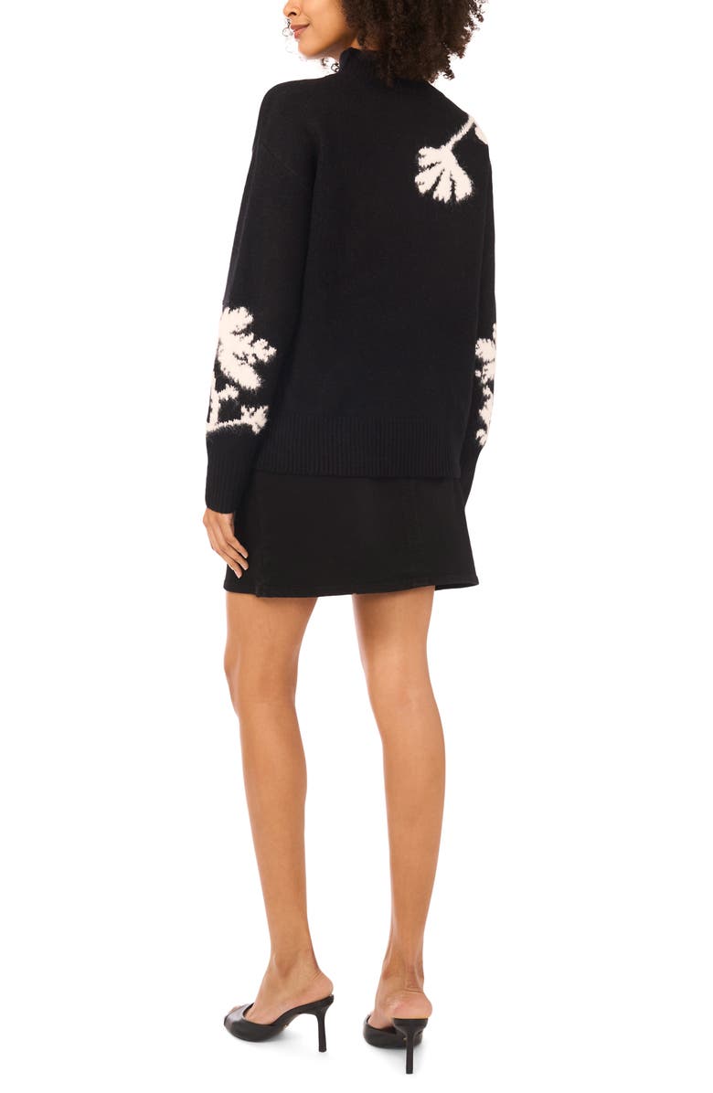Vince Camuto Floral Mock Neck Sweater, Alternate, color, Rich Black