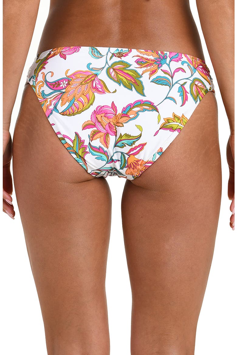Wild Vines Shirred Side Bikini Bottoms, Alternate, color, WHITE MULTI