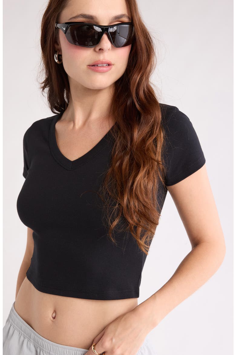 Cropped V-Neck Tee, Alternate, color, BLACK