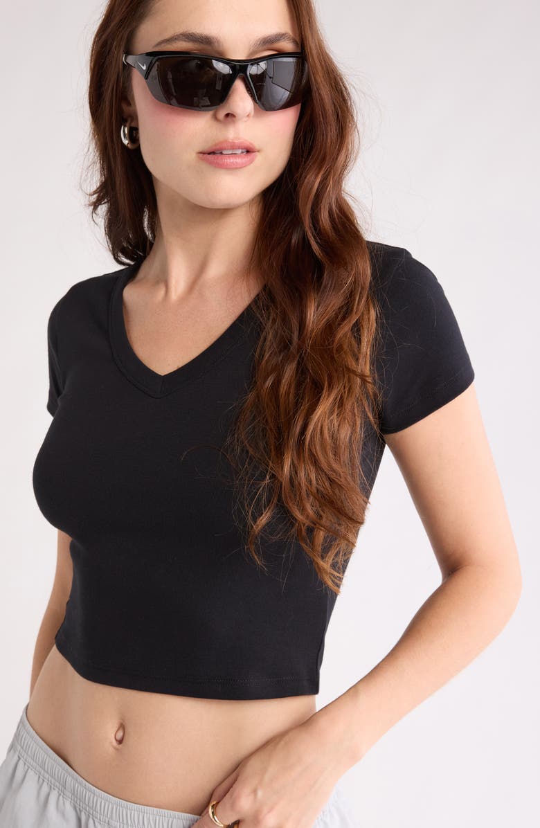 Abound Cropped V-Neck Tee, Alternate, color, Black