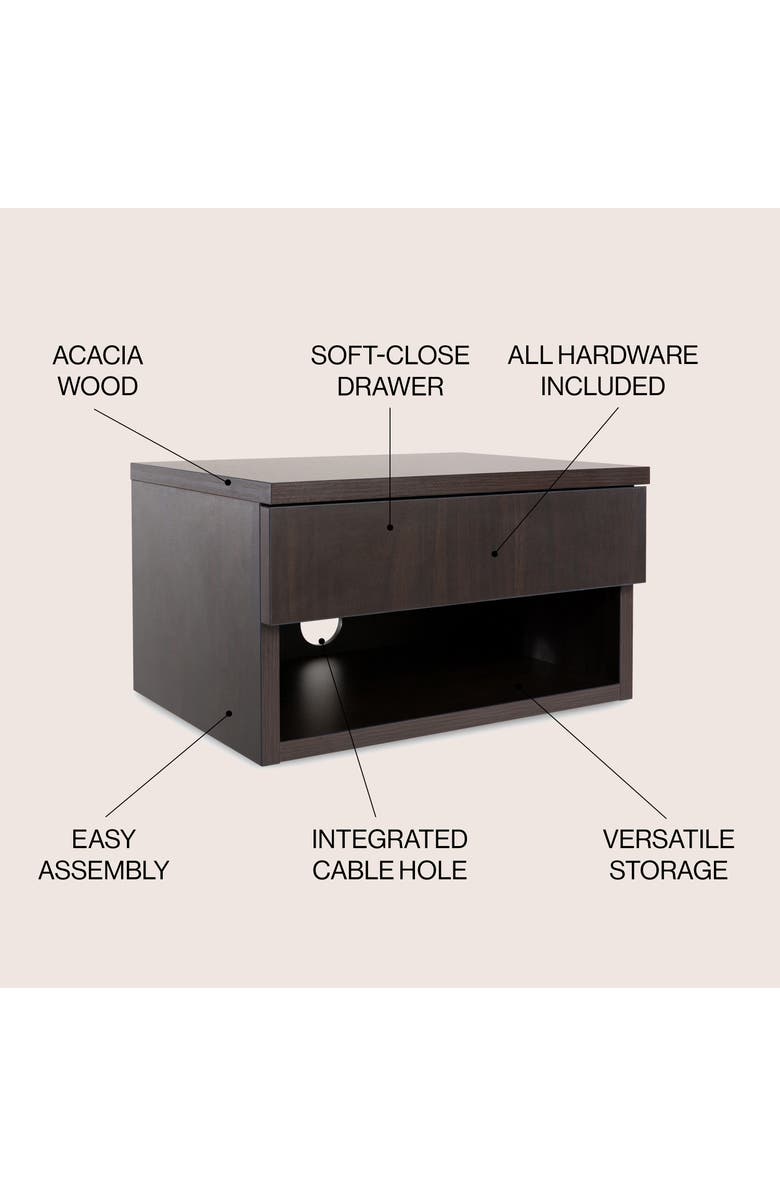 JONATHAN Y Ettore Mid-Century Modern Floating Wall Mounted Nightstand with Soft-Close Drawer and Cable Hole, Alternate, color, Black